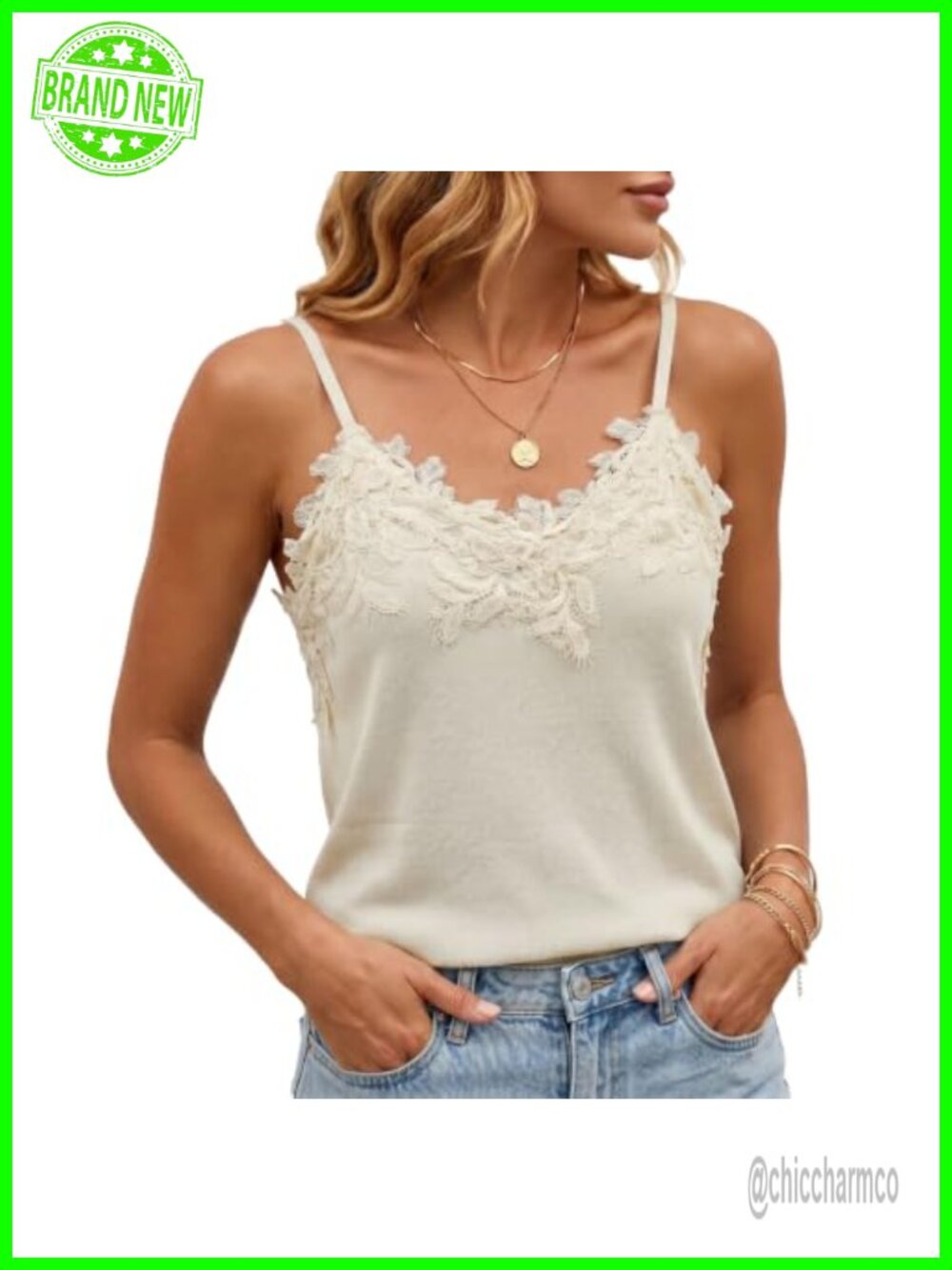 Lace Camisole V Neck Spaghetti Strap Sleeveless Knit Top
